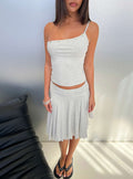 Mimmi One Shoulder Button Detail Top Grey