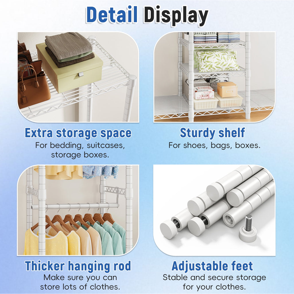 88.2"W Clothes Rack Portable Closet Rack Loads 1200lbs Capacity Freestanding Wardrobe Closet with Adjustable Shelves, White