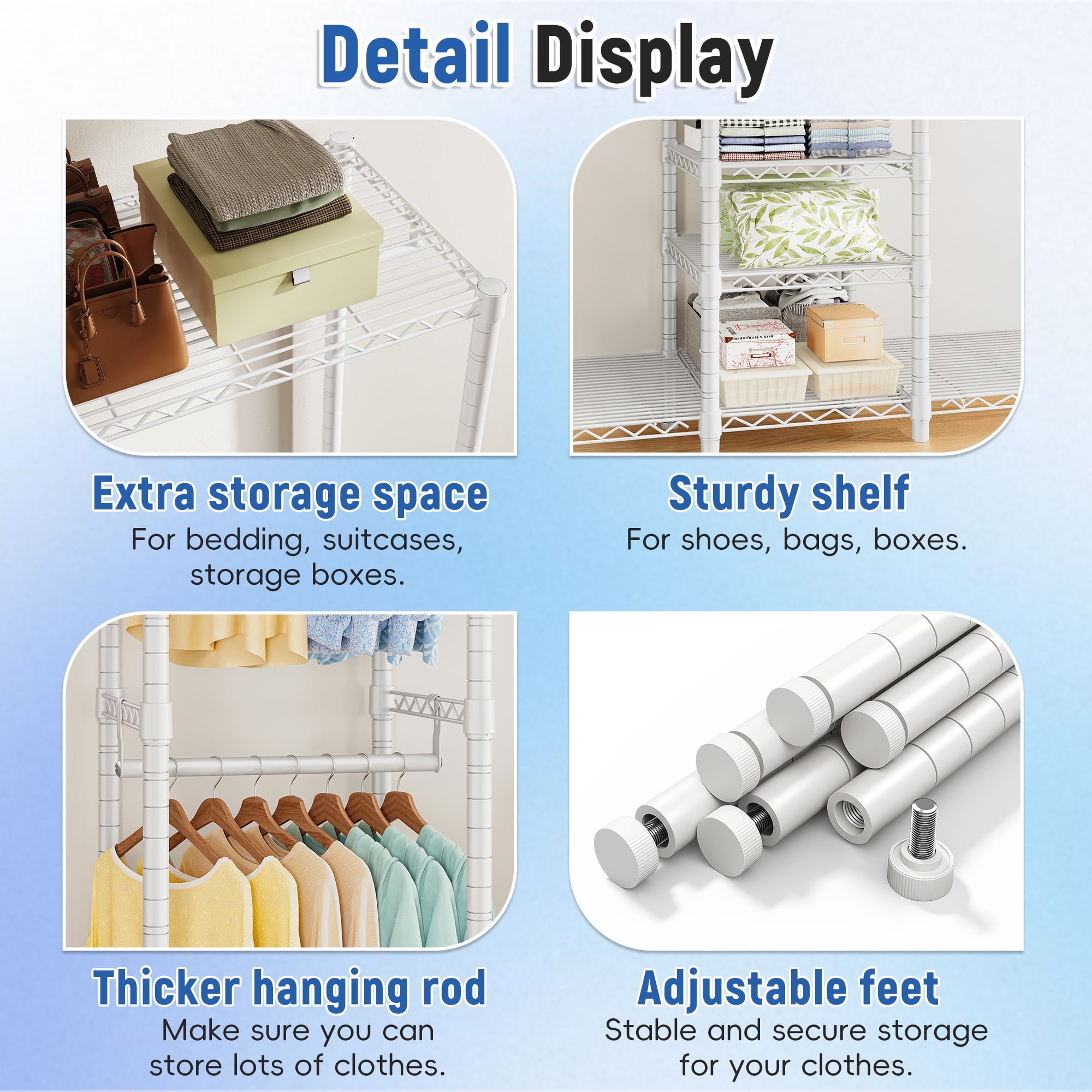 88.2"W Clothes Rack Portable Closet Rack Loads 1200lbs Capacity Freestanding Wardrobe Closet with Adjustable Shelves, White