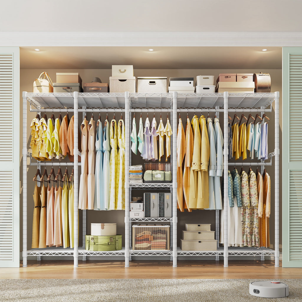 88.2"W Clothes Rack Portable Closet Rack Loads 1200lbs Capacity Freestanding Wardrobe Closet with Adjustable Shelves, White