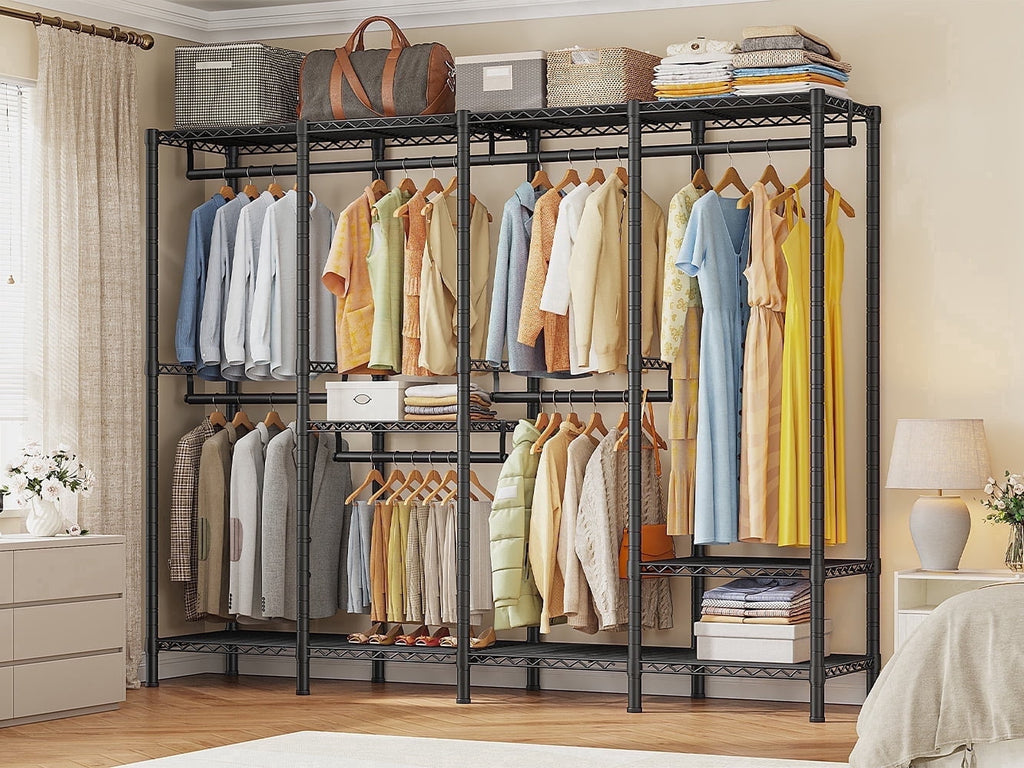 88.2"W Clothes Rack Portable Closet Rack Loads 1200lbs Capacity Freestanding Wardrobe Closet with Adjustable Shelves, White