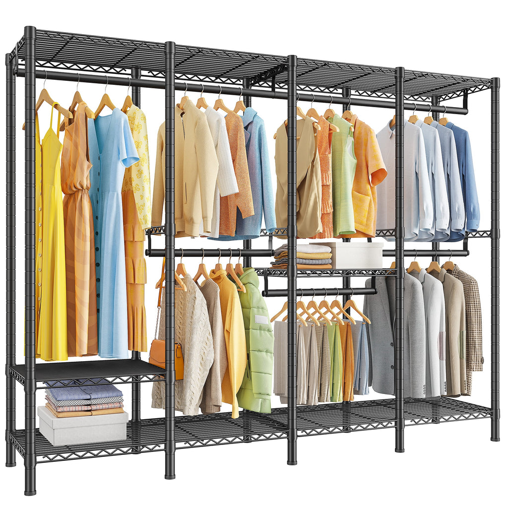 88.2"W Clothes Rack Portable Closet Rack Loads 1200lbs Capacity Freestanding Wardrobe Closet with Adjustable Shelves, White