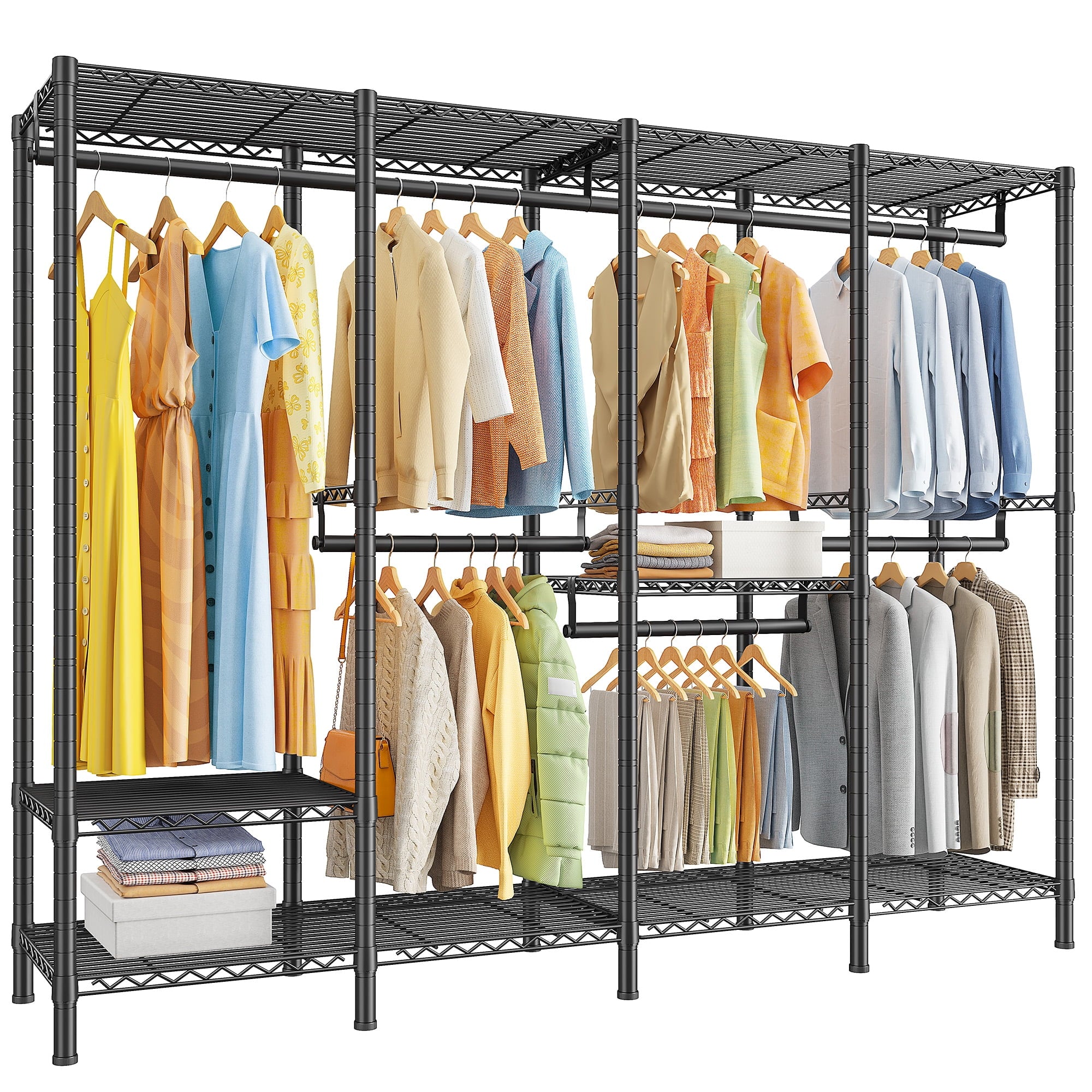 88.2"W Clothes Rack Portable Closet Rack Loads 1200lbs Capacity Freestanding Wardrobe Closet with Adjustable Shelves, White