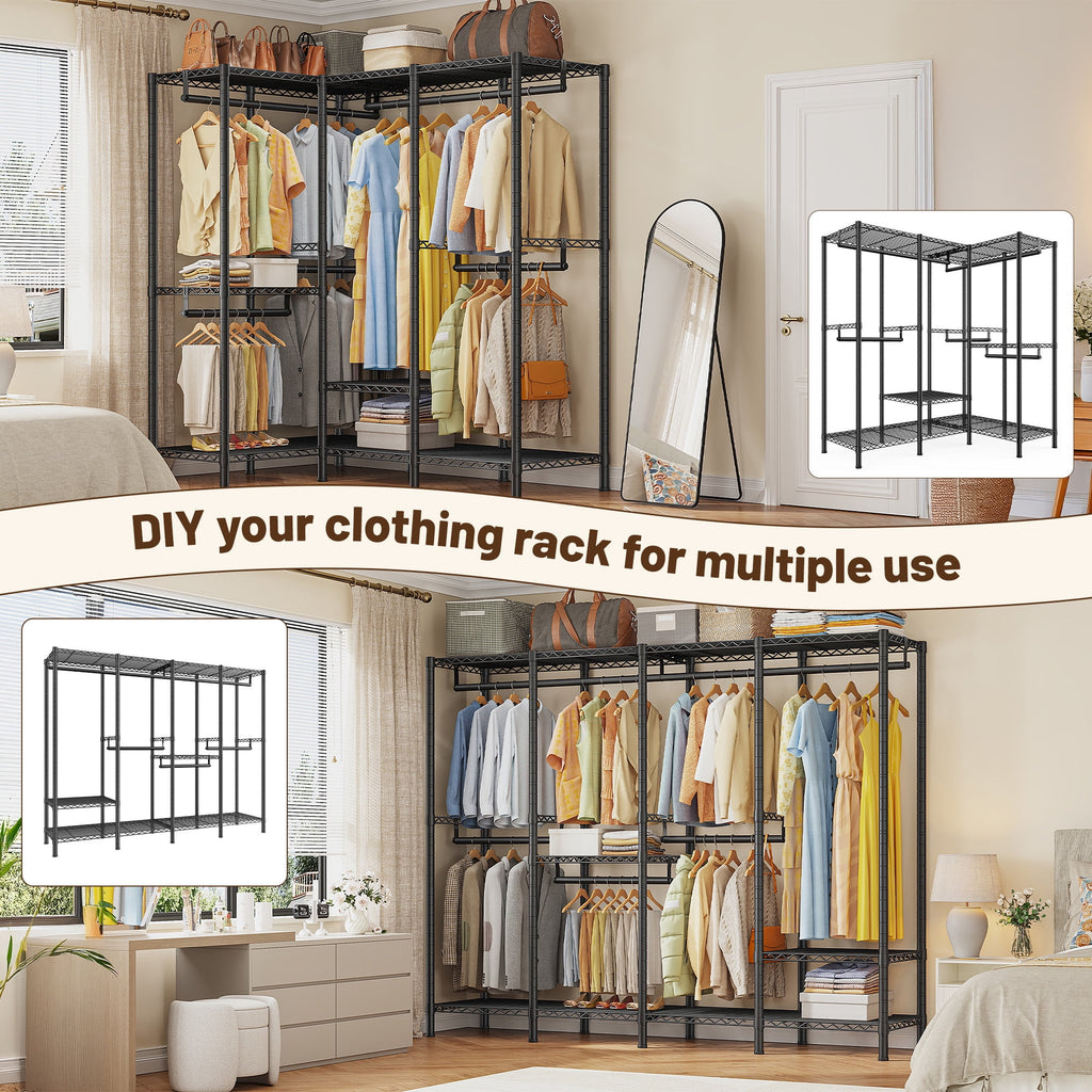 88.2"W Clothes Rack Portable Closet Rack Loads 1200lbs Capacity Freestanding Wardrobe Closet with Adjustable Shelves, White