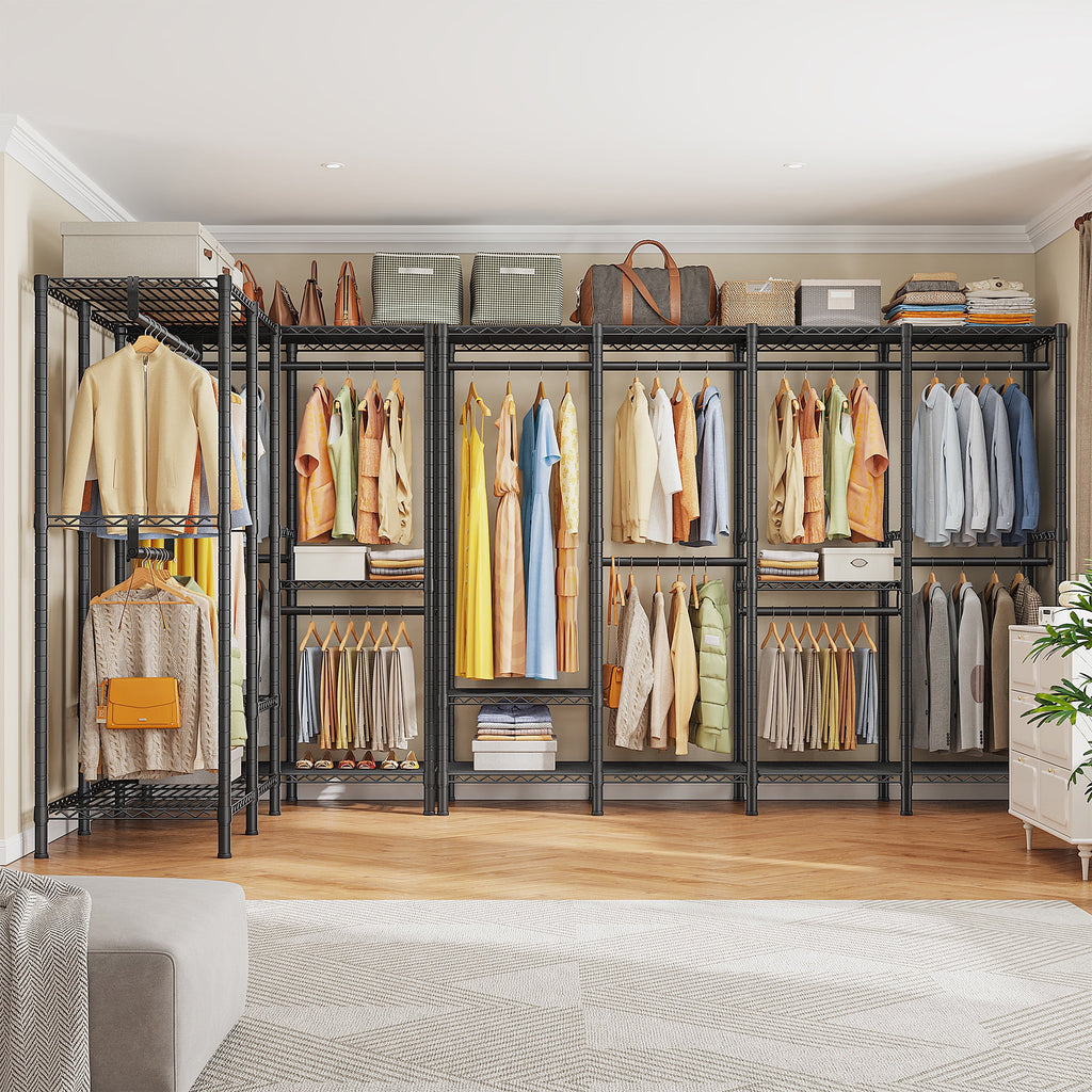 88.2"W Clothes Rack Portable Closet Rack Loads 1200lbs Capacity Freestanding Wardrobe Closet with Adjustable Shelves, White