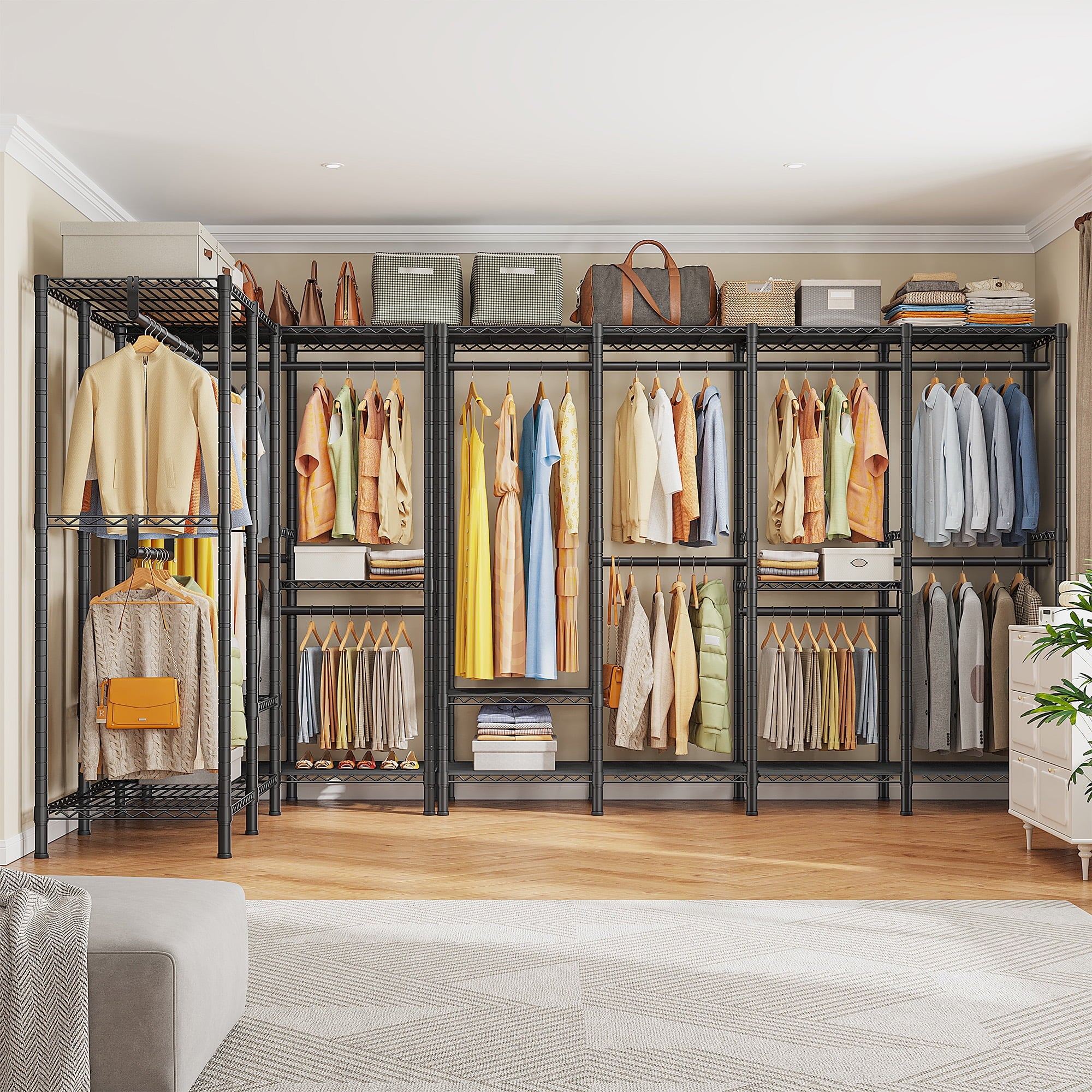 88.2"W Clothes Rack Portable Closet Rack Loads 1200lbs Capacity Freestanding Wardrobe Closet with Adjustable Shelves, White