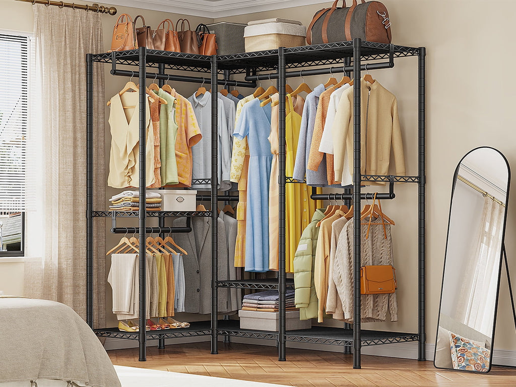 88.2"W Clothes Rack Portable Closet Rack Loads 1200lbs Capacity Freestanding Wardrobe Closet with Adjustable Shelves, White
