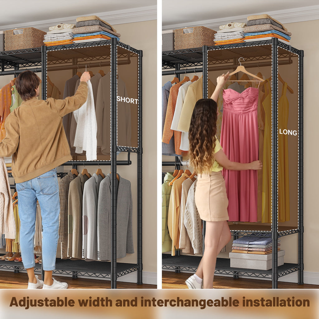 88.2"W Clothes Rack Portable Closet Rack Loads 1200lbs Capacity Freestanding Wardrobe Closet with Adjustable Shelves, White