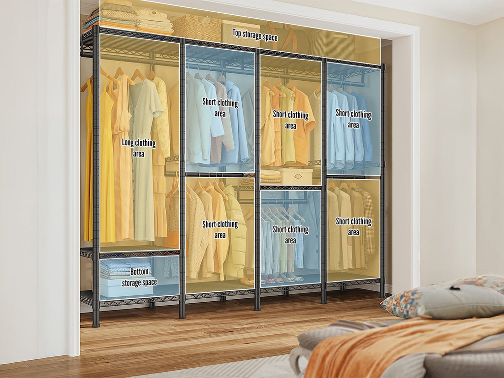 88.2"W Clothes Rack Portable Closet Rack Loads 1200lbs Capacity Freestanding Wardrobe Closet with Adjustable Shelves, White