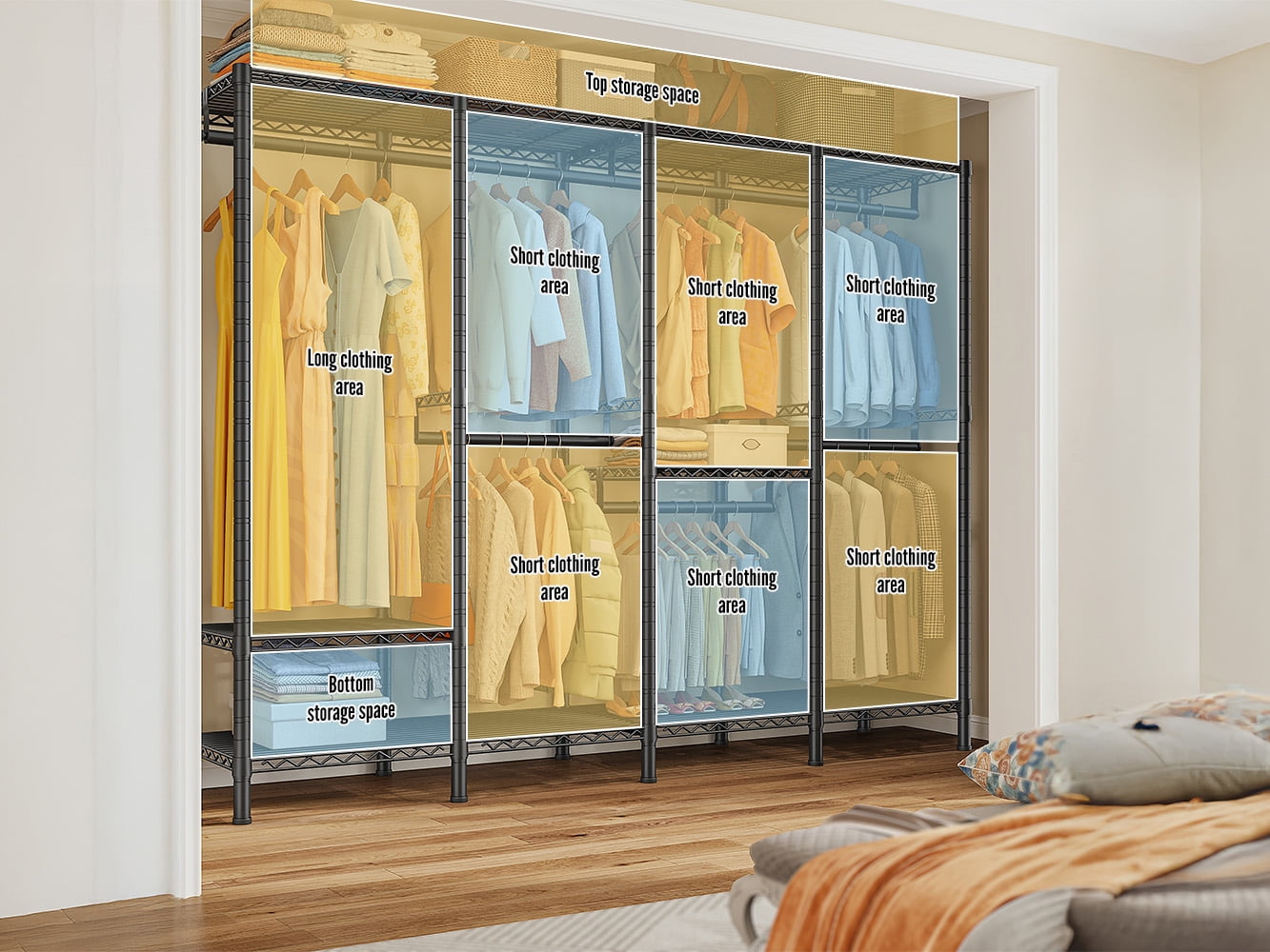 88.2"W Clothes Rack Portable Closet Rack Loads 1200lbs Capacity Freestanding Wardrobe Closet with Adjustable Shelves, White