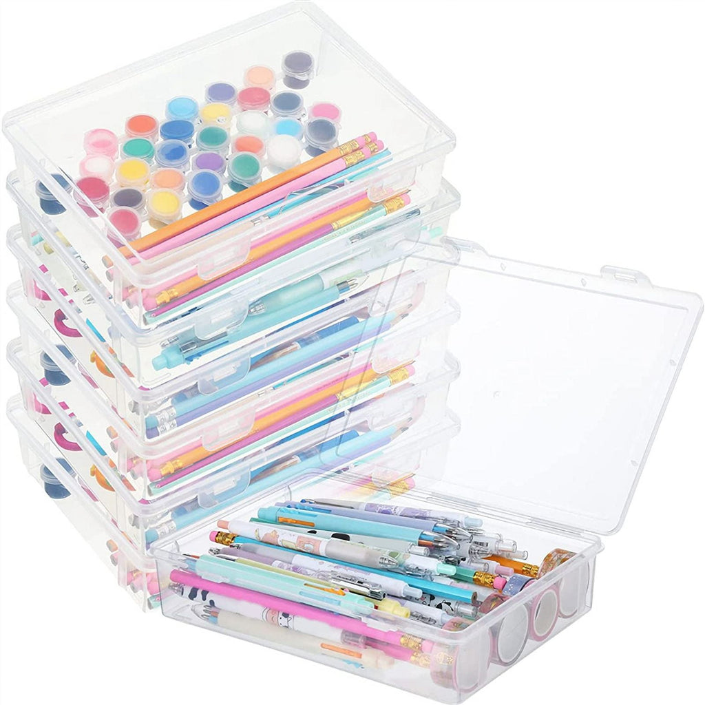 6 Pcs 11In x 8In 2In Plastic Storage Box with Lid Multipurpose Craft Organizer Containers Clear Pencil Case