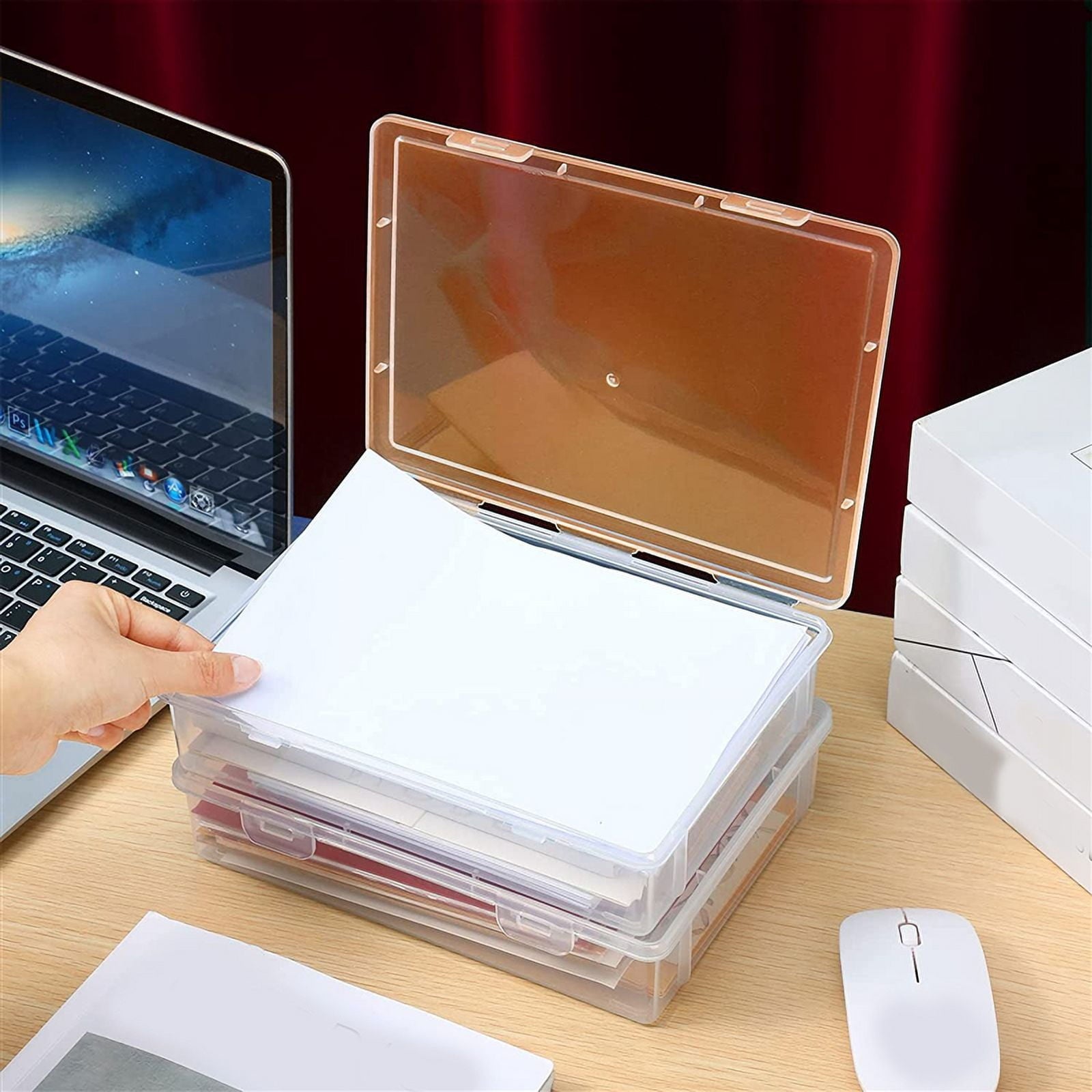 6 Pcs 11In x 8In 2In Plastic Storage Box with Lid Multipurpose Craft Organizer Containers Clear Pencil Case