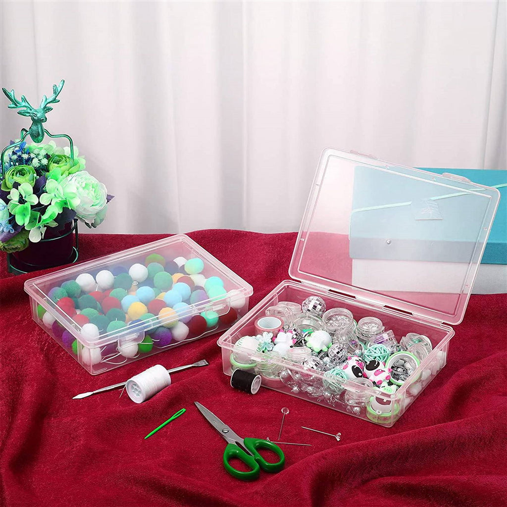 6 Pcs 11In x 8In 2In Plastic Storage Box with Lid Multipurpose Craft Organizer Containers Clear Pencil Case