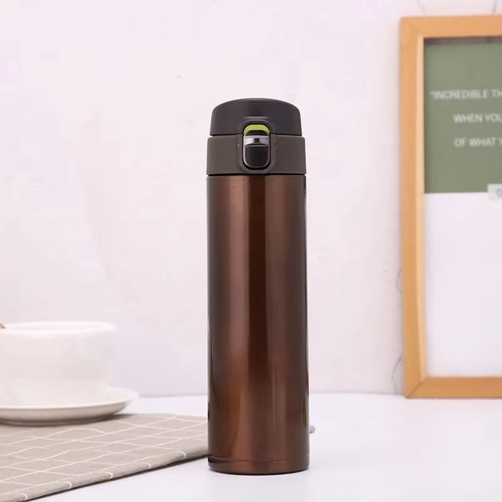 Insulated Stainless Steel Water Bottle, Double Wall Construction, Hot Cold Retention, Auto Pop Lid, Vehicle Storage, Corporate Giveaways, 1 Pc