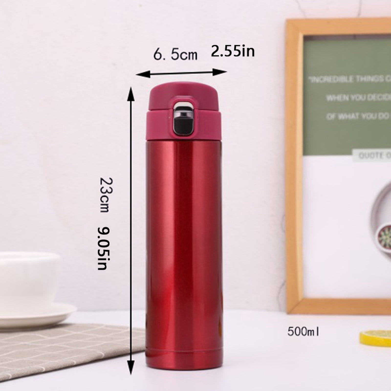 Insulated Stainless Steel Water Bottle, Double Wall Construction, Hot Cold Retention, Auto Pop Lid, Vehicle Storage, Corporate Giveaways, 1 Pc