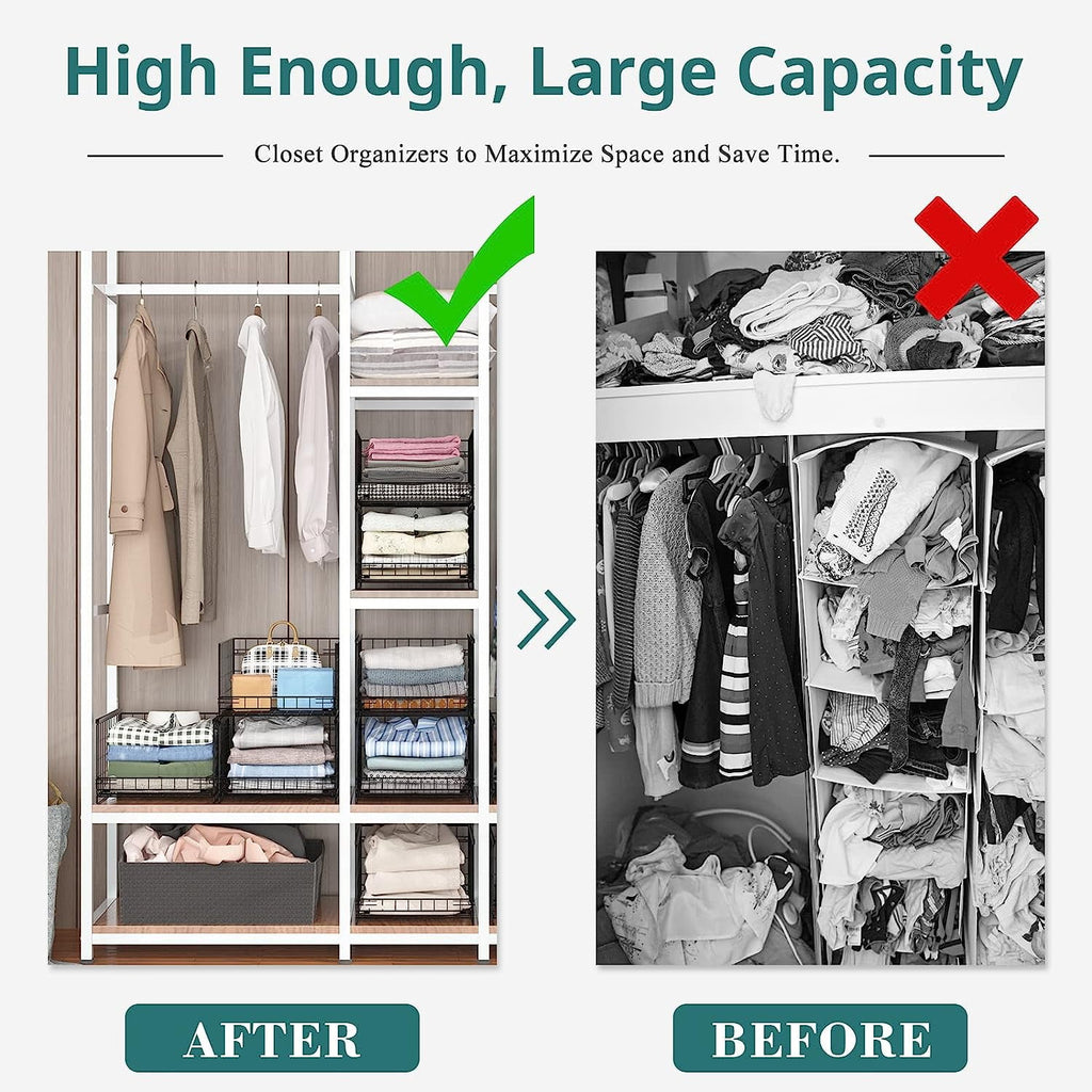 4-tier Sliding Closet Organizers and Drawer Storage Shelves, Stackable Storage Bins for Jean Pants Sweaters, Metal Drawer Slid Clothes Storage Container, Closet Organizers for Clothes-Black