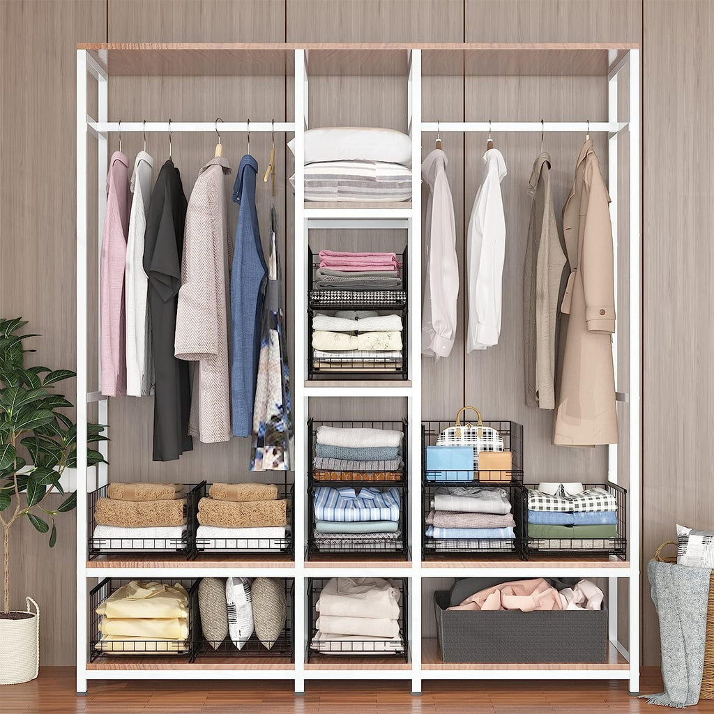4-tier Sliding Closet Organizers and Drawer Storage Shelves, Stackable Storage Bins for Jean Pants Sweaters, Metal Drawer Slid Clothes Storage Container, Closet Organizers for Clothes-Black