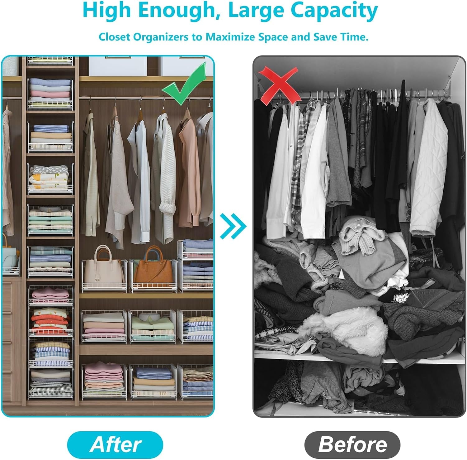 4-tier Sliding Closet Organizers and Drawer Storage Shelves, Stackable Storage Bins for Jean Pants Sweaters, Metal Drawer Slid Clothes Storage Container, Closet Organizers for Clothes-Black
