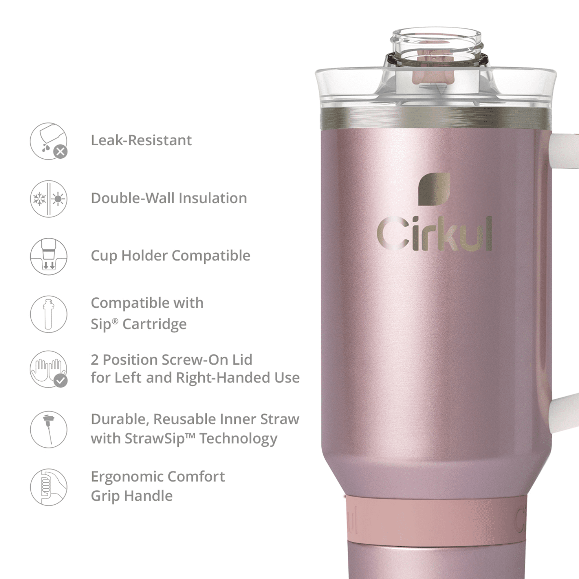 40oz All-Day StrawSip Double-Wall Insulated Stainless Steel Tumbler with Handle, Lilac (Light Purple)