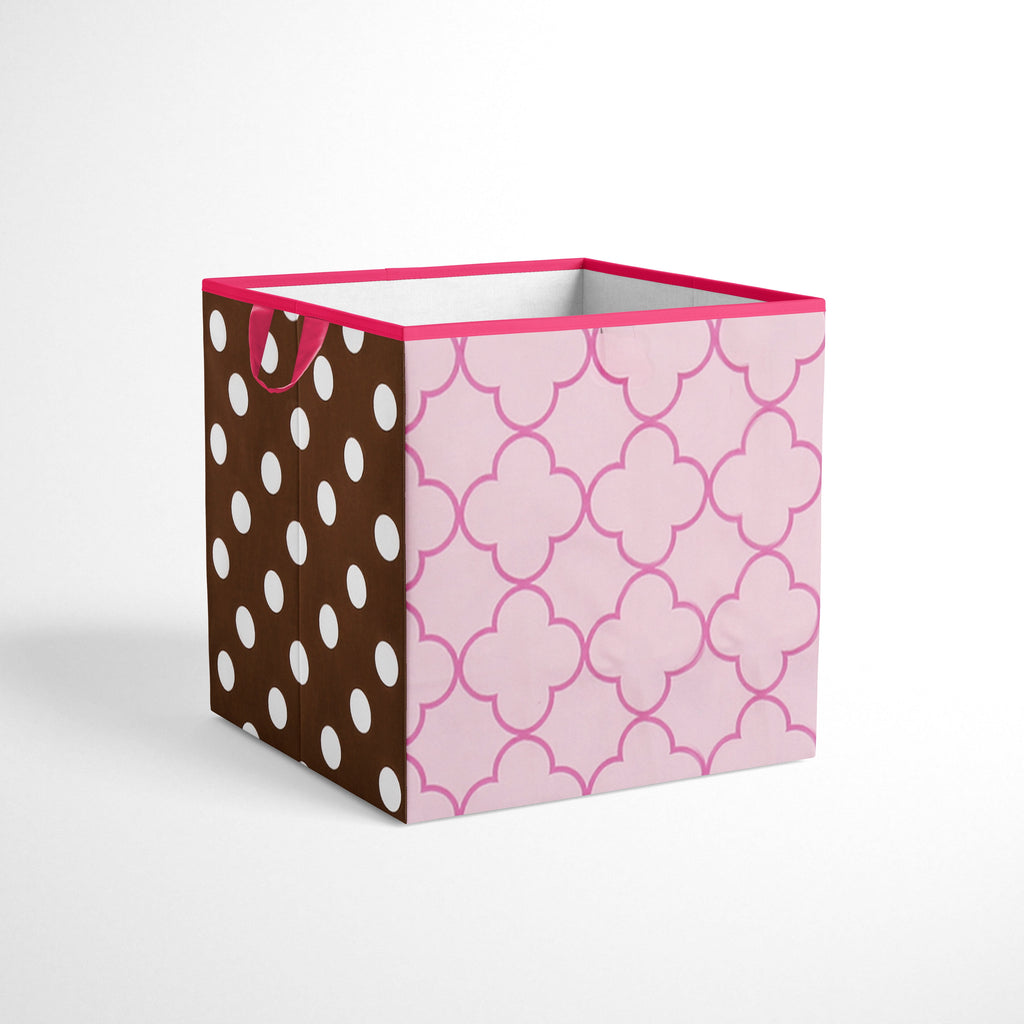 Bacati - Butterflies/Ladybugs Pink/Chocolate Cotton Percale Fabric covered Storage, Small Box, 10 L  x 10 W x 10 H inches
