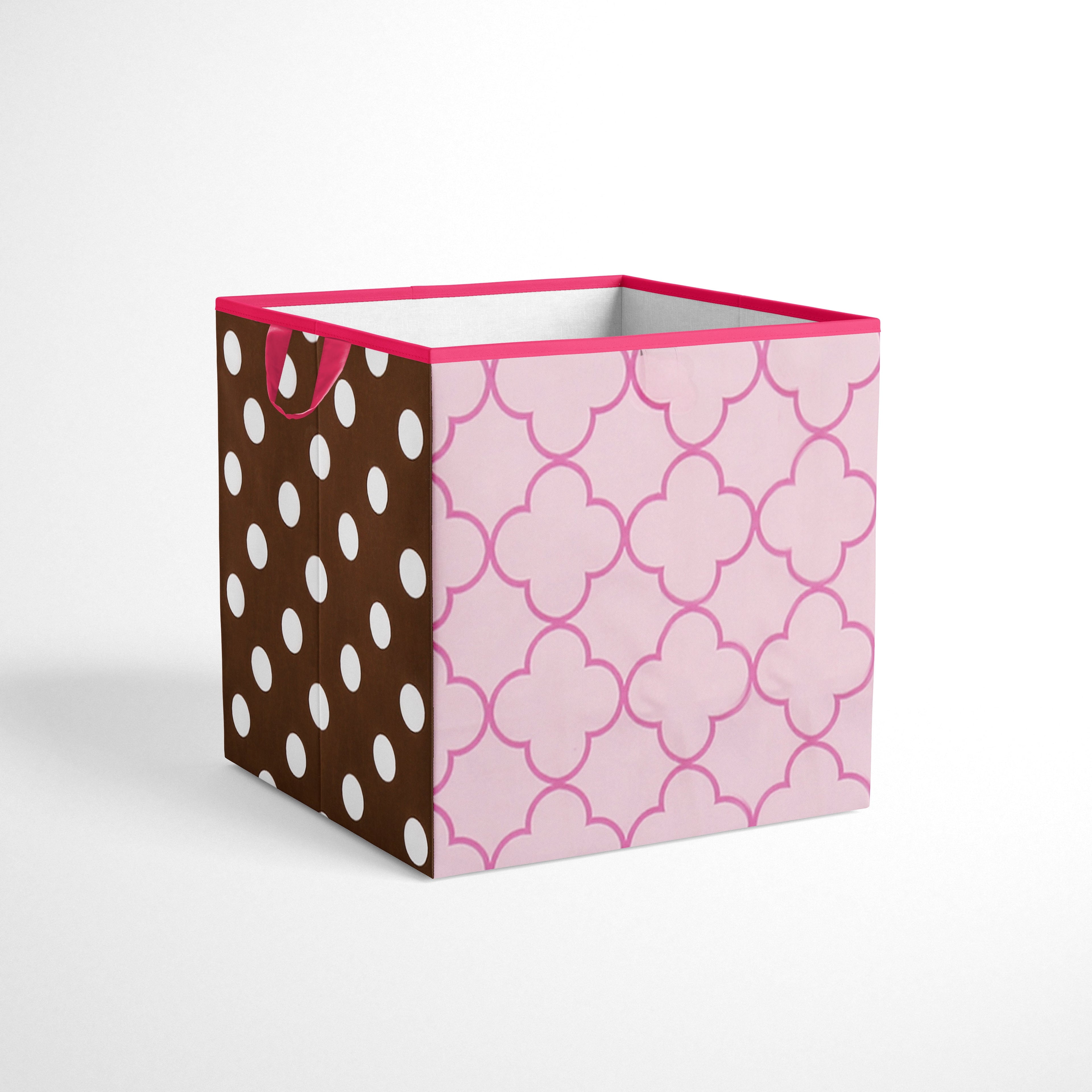 Bacati - Butterflies/Ladybugs Pink/Chocolate Cotton Percale Fabric covered Storage, Small Box, 10 L  x 10 W x 10 H inches