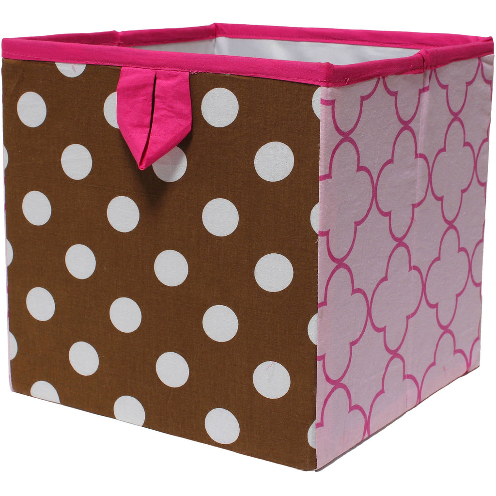 Bacati - Butterflies/Ladybugs Pink/Chocolate Cotton Percale Fabric covered Storage, Small Box, 10 L  x 10 W x 10 H inches