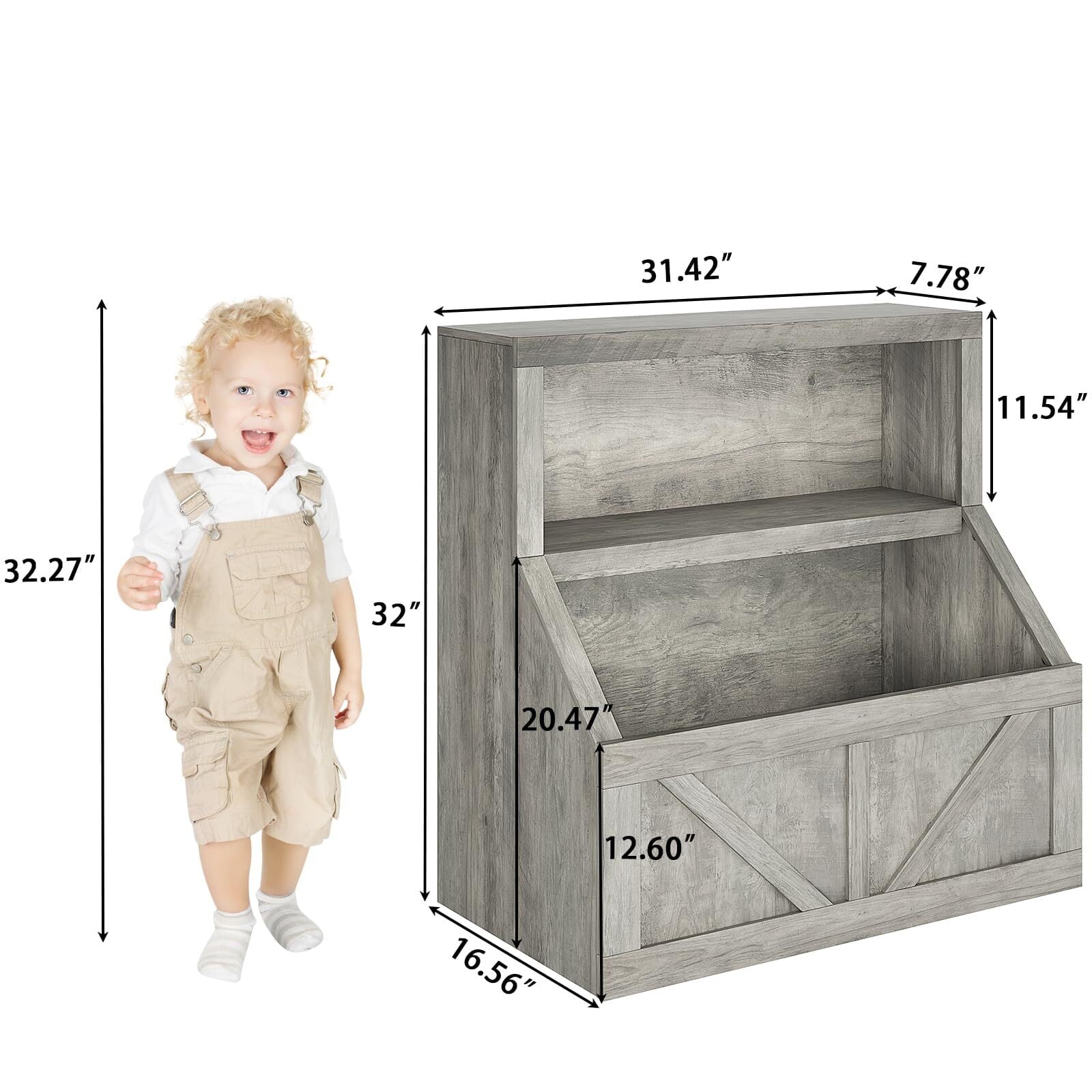 Kids Bookshelf and Toy Storage, 2 Tier Toy Organizer with Storage Cabinet, Toddler 2 Shelf Bookcase for Playroom, Bedroom, Living Room, Classroom, White