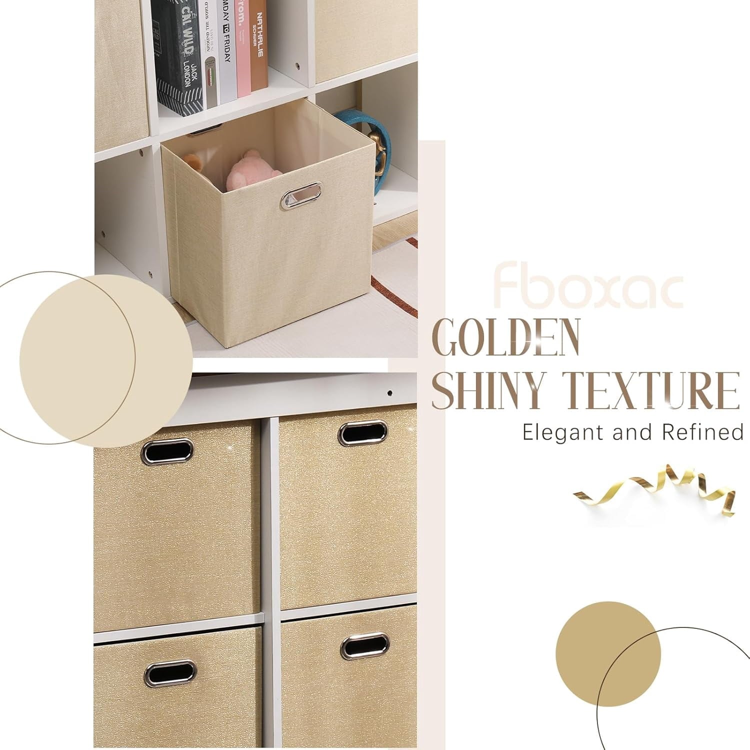 Cube Storage Bins 13×13 Linen Foldable Box with Handles, Collapsible Organization Basket Set of 4 Large Capacity Drawer for Closet Shelf Cabinet Bookcase Bedroom, Beige