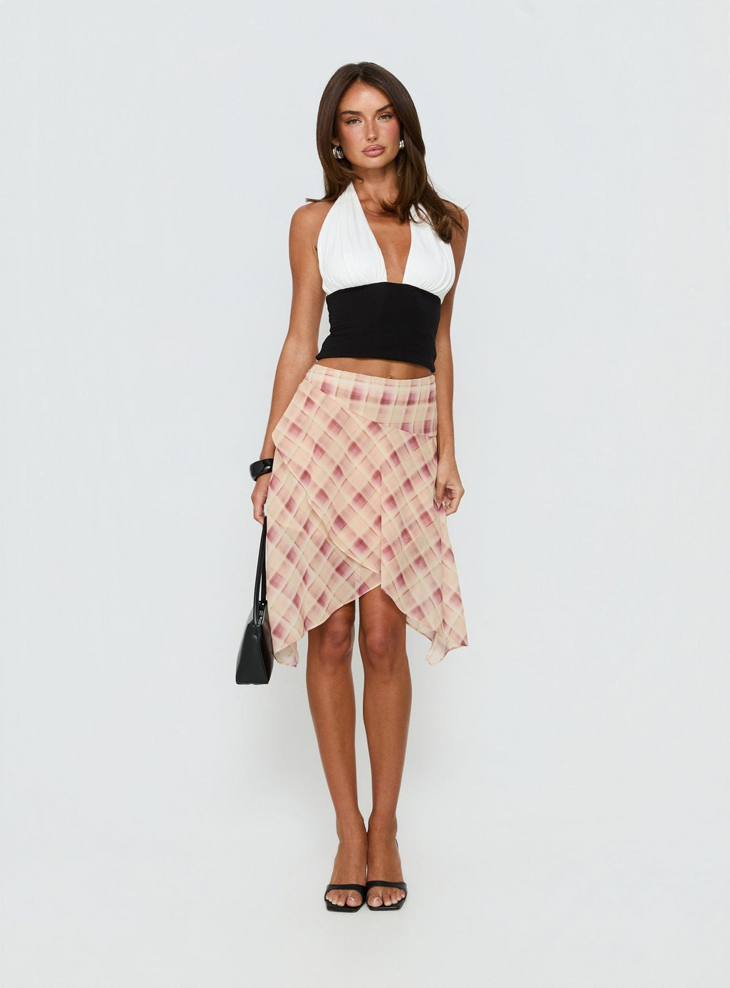 Natana Asymmetrical Midi Skirt Multi Check