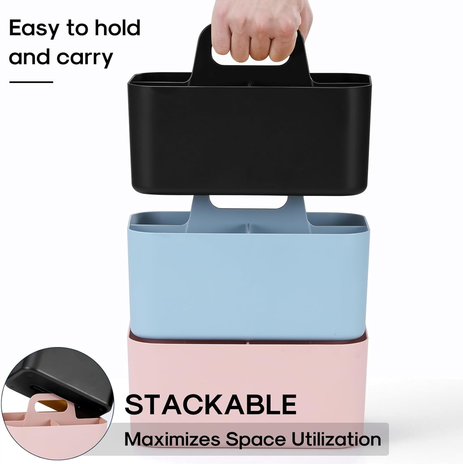 Ahot Multiuse Caddy Organizer with Handle - Stackable Plastic Tote Bin - Art Craft Supplies, Office, Desk, Stationery Pen Holder, Kitchen, Utensil, Makeup, Bathroom, Shower, Cleaning, Dorm Organizer