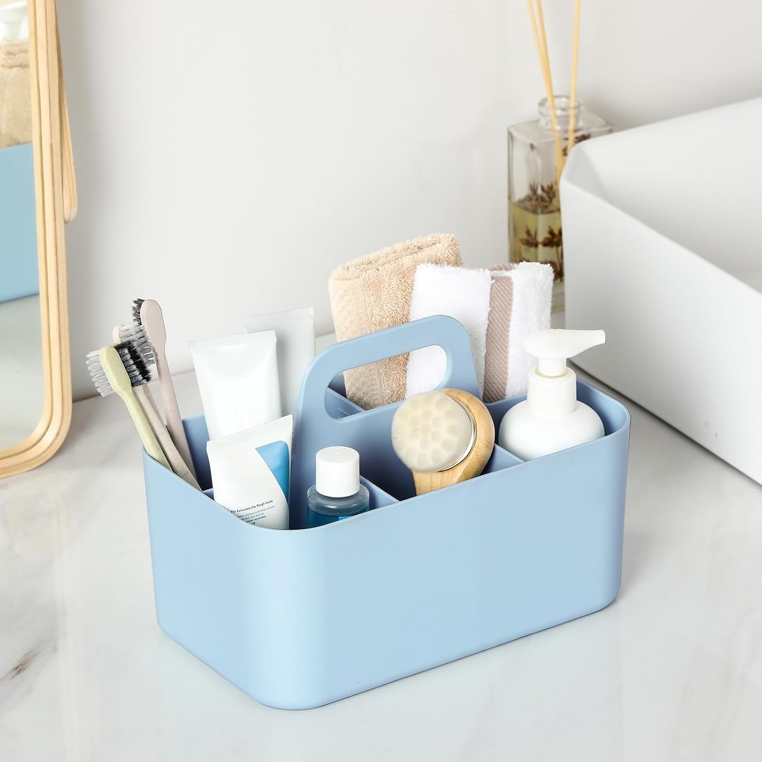 Ahot Multiuse Caddy Organizer with Handle - Stackable Plastic Tote Bin - Art Craft Supplies, Office, Desk, Stationery Pen Holder, Kitchen, Utensil, Makeup, Bathroom, Shower, Cleaning, Dorm Organizer