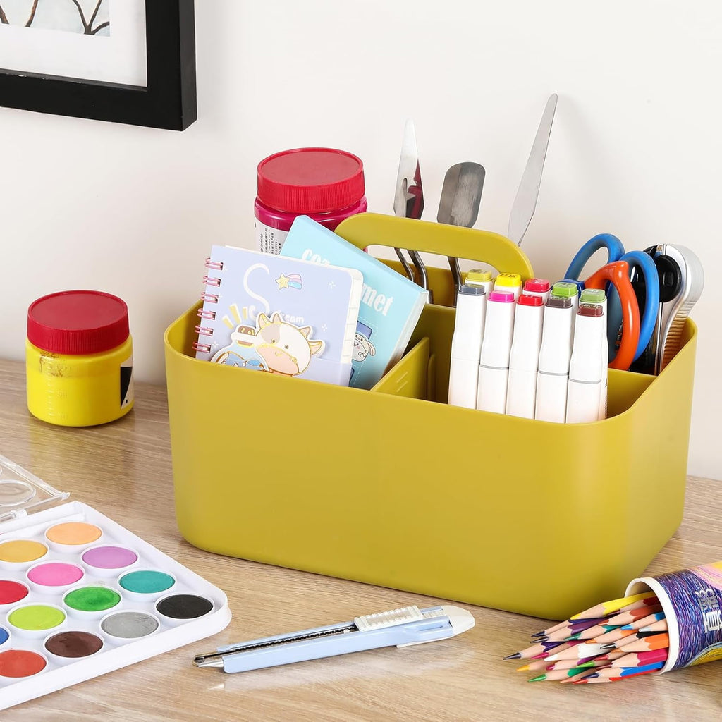 Ahot Multiuse Caddy Organizer with Handle - Stackable Plastic Tote Bin - Art Craft Supplies, Office, Desk, Stationery Pen Holder, Kitchen, Utensil, Makeup, Bathroom, Shower, Cleaning, Dorm Organizer
