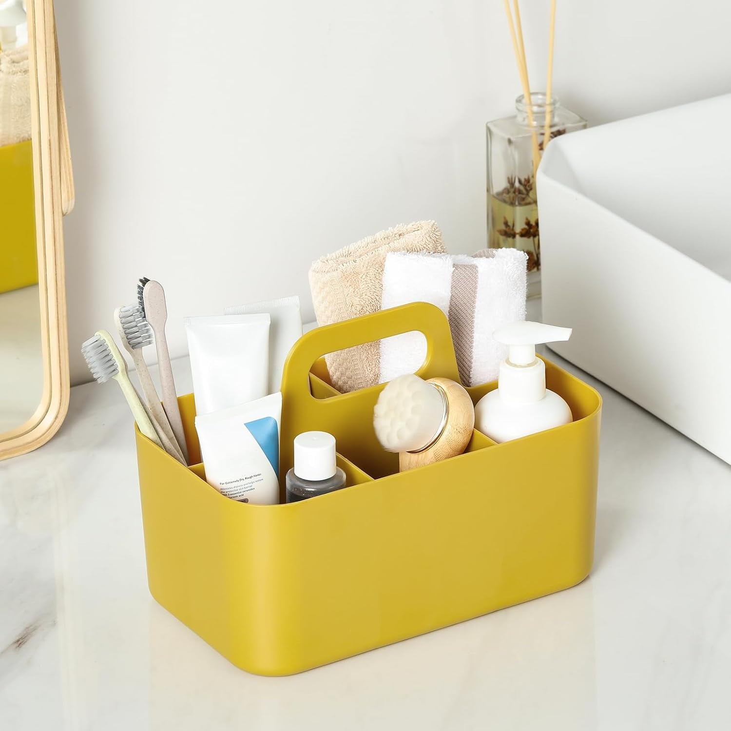 Ahot Multiuse Caddy Organizer with Handle - Stackable Plastic Tote Bin - Art Craft Supplies, Office, Desk, Stationery Pen Holder, Kitchen, Utensil, Makeup, Bathroom, Shower, Cleaning, Dorm Organizer
