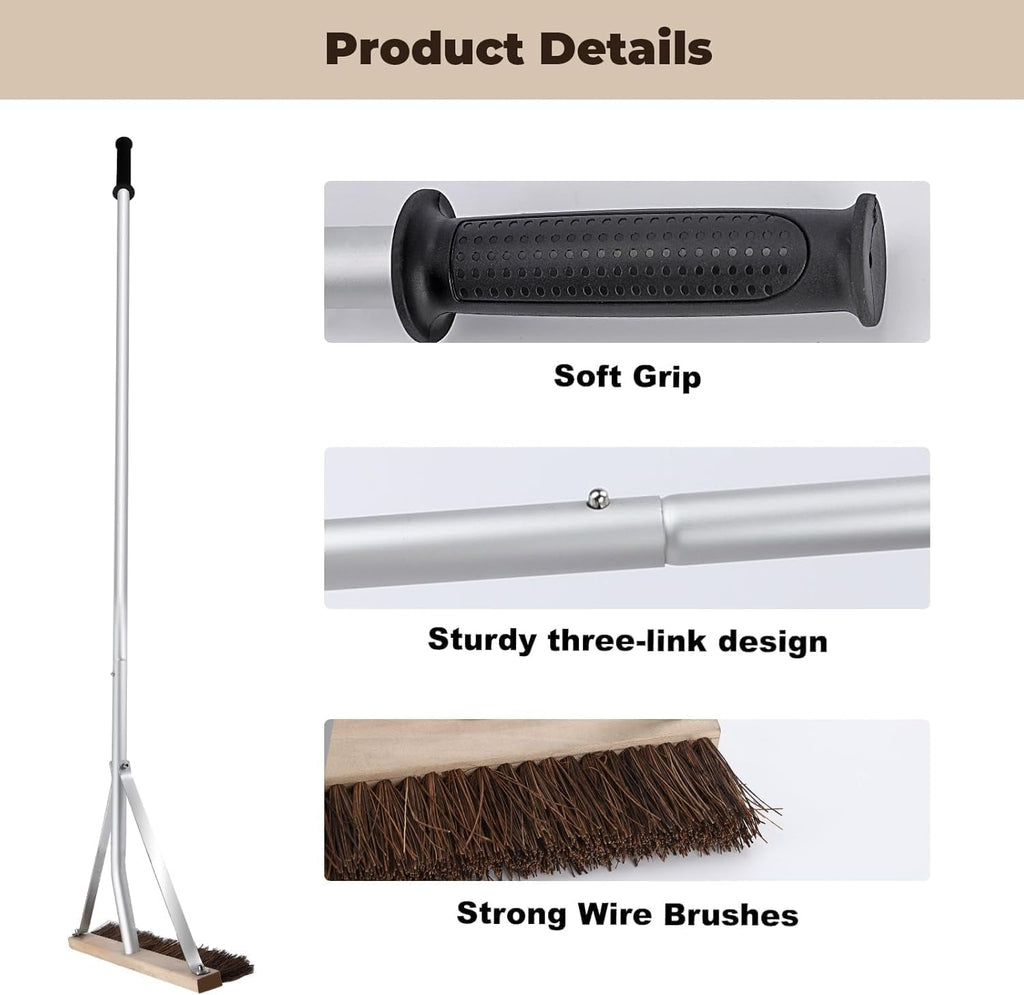 Leaf Roof Brush with Gloves, Roof Rake Remove Leaves, Adjustable 5-21ft Roof Cleaning Brush Tool for Shingles, Corrugated, Solar Panel, Lightweight Long Handle Extension Aluminum Poles Broom