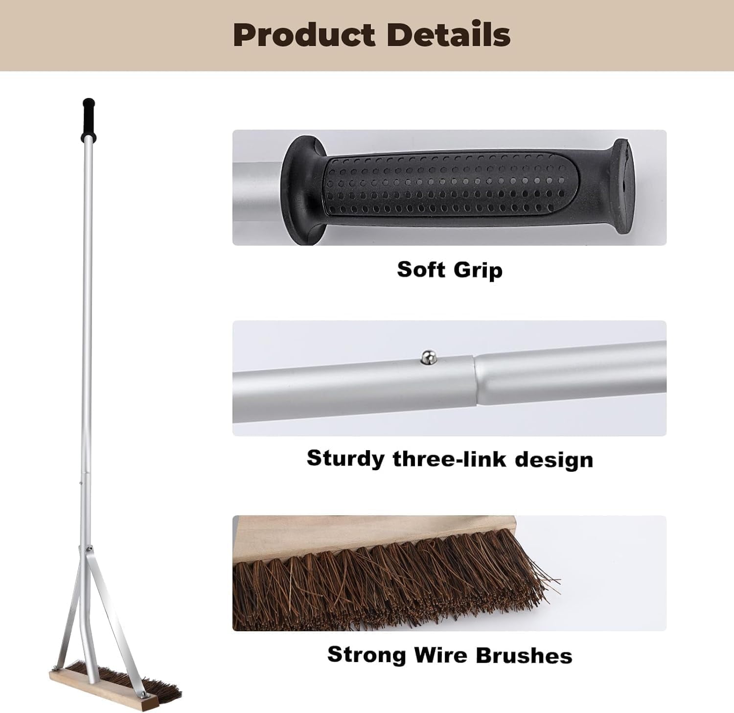 Leaf Roof Brush with Gloves, Roof Rake Remove Leaves, Adjustable 5-21ft Roof Cleaning Brush Tool for Shingles, Corrugated, Solar Panel, Lightweight Long Handle Extension Aluminum Poles Broom