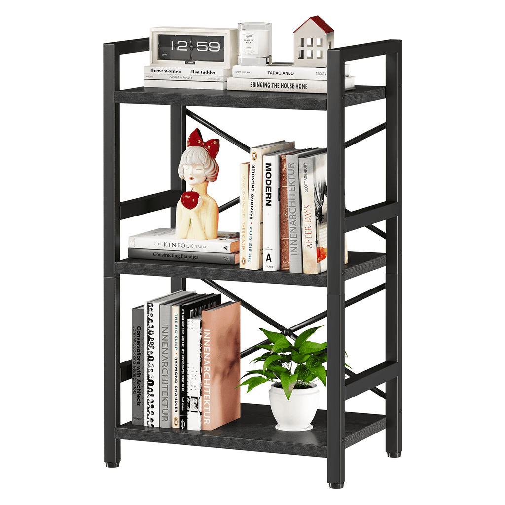 Bookshelf, 3 Tier Industrial Bookcase, Metal Small Bookcase, Rustic Etagere Book Shelf Storage Organizer for Living Room, Bedroom, and Home Office(Grey)