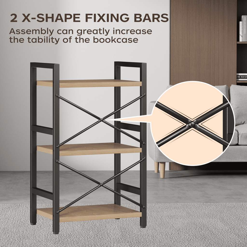 Bookshelf, 3 Tier Industrial Bookcase, Metal Small Bookcase, Rustic Etagere Book Shelf Storage Organizer for Living Room, Bedroom, and Home Office(Grey)