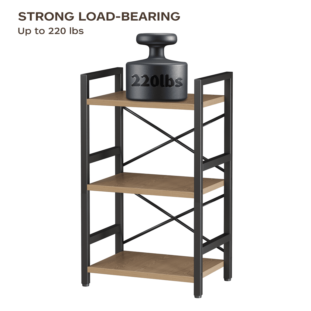 Bookshelf, 3 Tier Industrial Bookcase, Metal Small Bookcase, Rustic Etagere Book Shelf Storage Organizer for Living Room, Bedroom, and Home Office(Grey)