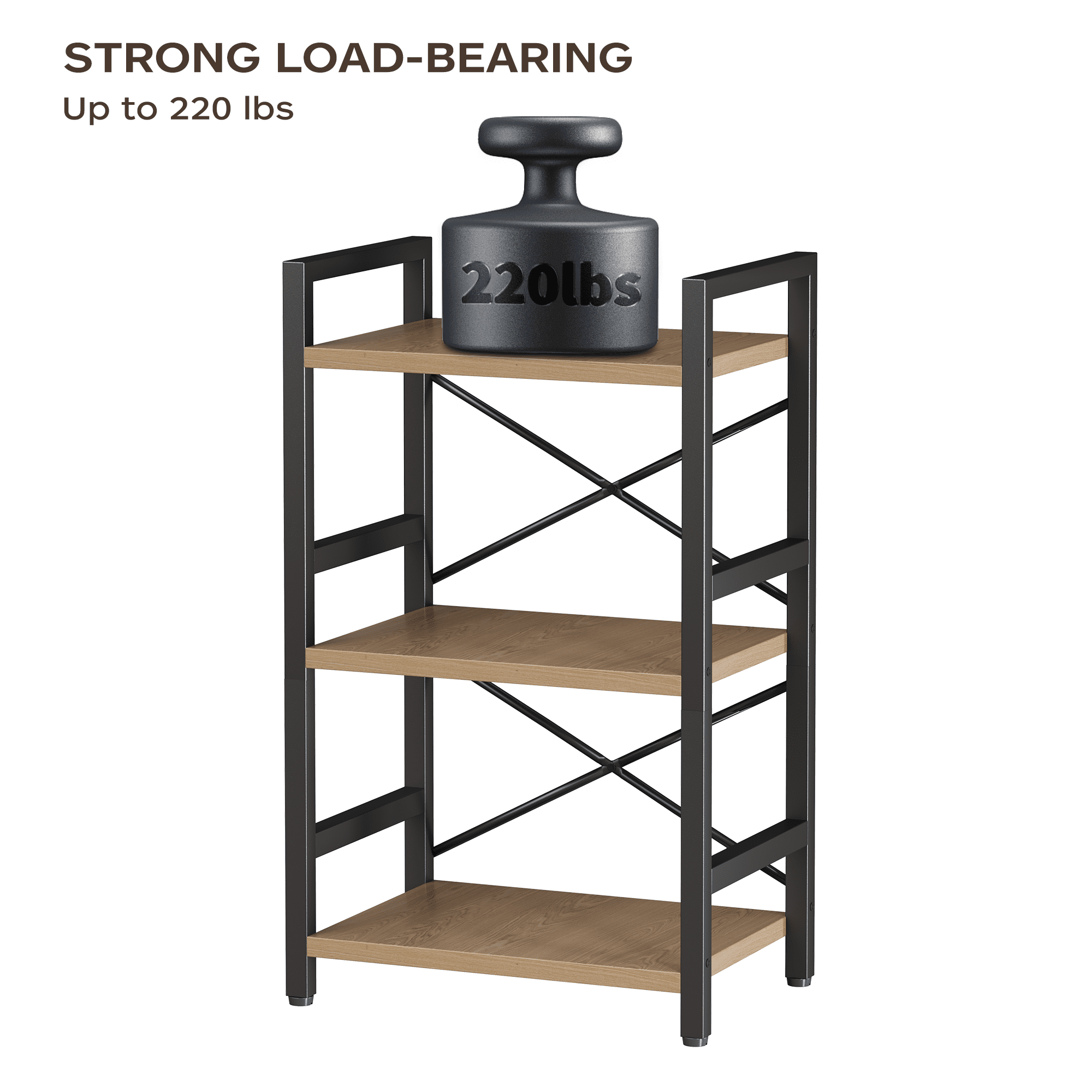 Bookshelf, 3 Tier Industrial Bookcase, Metal Small Bookcase, Rustic Etagere Book Shelf Storage Organizer for Living Room, Bedroom, and Home Office(Grey)