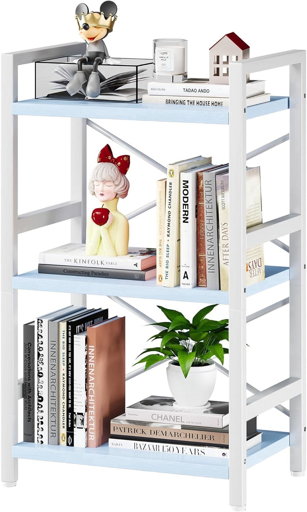 Bookshelf, 3 Tier Industrial Bookcase, Metal Small Bookcase, Rustic Etagere Book Shelf Storage Organizer for Living Room, Bedroom, and Home Office(Grey)