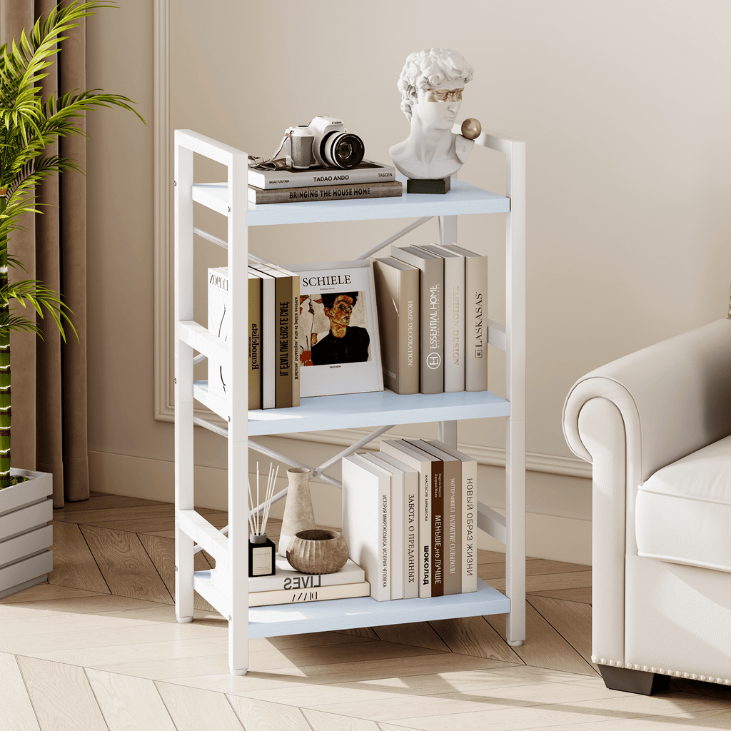 Bookshelf, 3 Tier Industrial Bookcase, Metal Small Bookcase, Rustic Etagere Book Shelf Storage Organizer for Living Room, Bedroom, and Home Office(Grey)