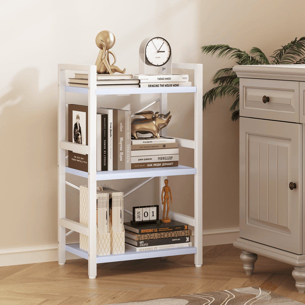 Bookshelf, 3 Tier Industrial Bookcase, Metal Small Bookcase, Rustic Etagere Book Shelf Storage Organizer for Living Room, Bedroom, and Home Office(Grey)