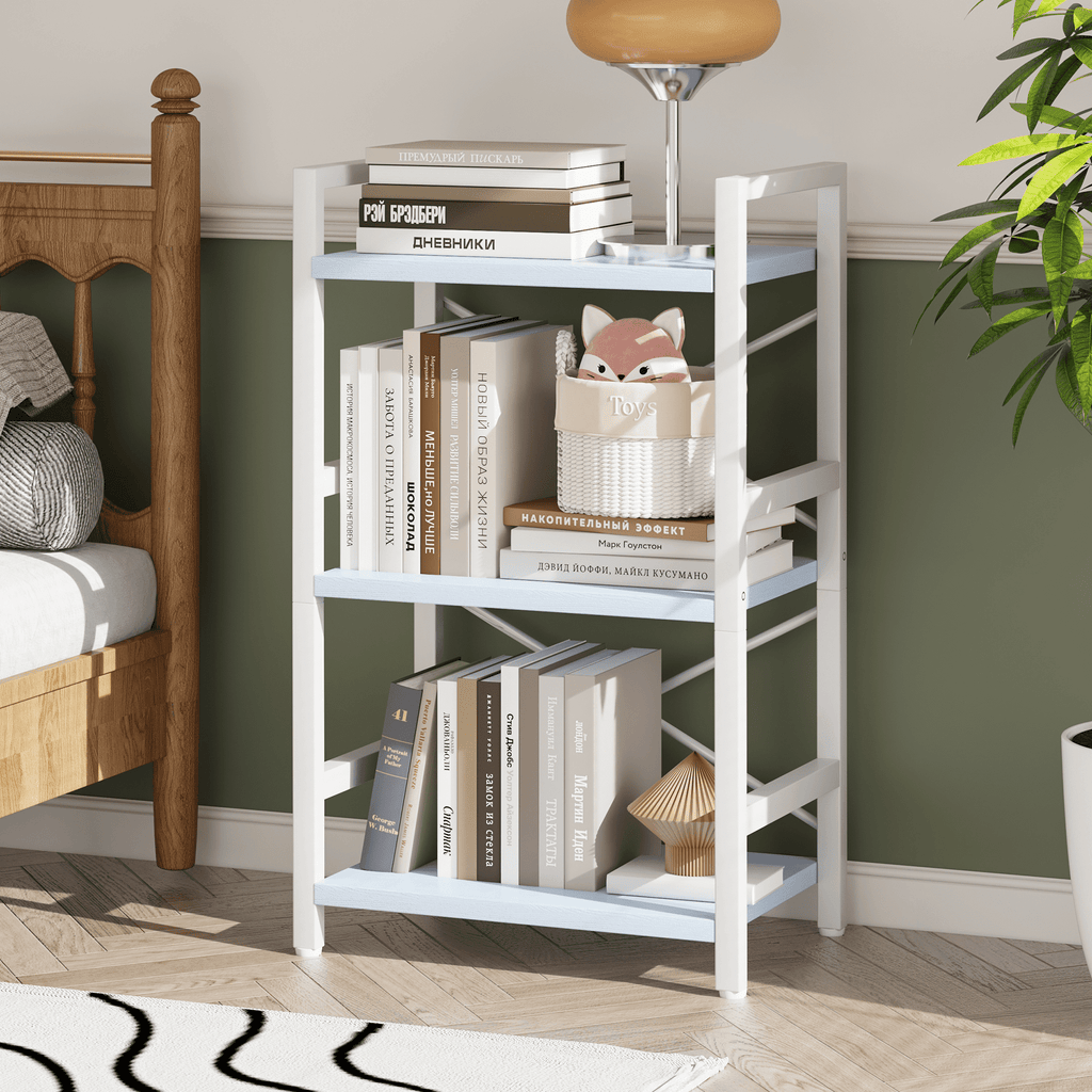 Bookshelf, 3 Tier Industrial Bookcase, Metal Small Bookcase, Rustic Etagere Book Shelf Storage Organizer for Living Room, Bedroom, and Home Office(Grey)