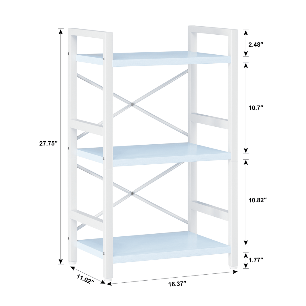 Bookshelf, 3 Tier Industrial Bookcase, Metal Small Bookcase, Rustic Etagere Book Shelf Storage Organizer for Living Room, Bedroom, and Home Office(Grey)