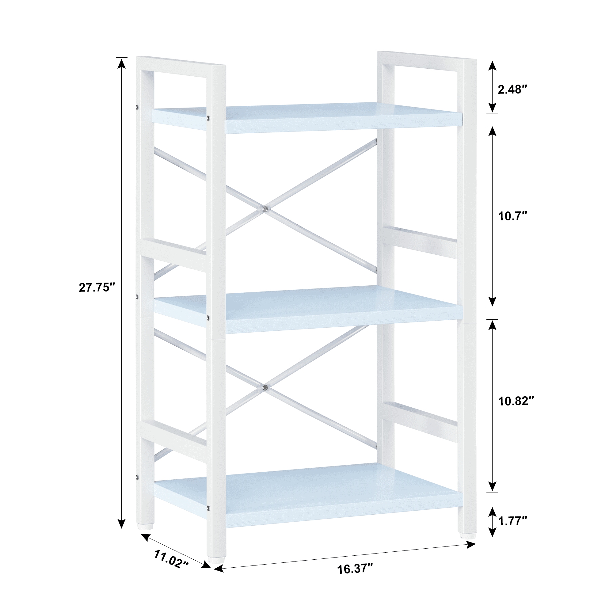 Bookshelf, 3 Tier Industrial Bookcase, Metal Small Bookcase, Rustic Etagere Book Shelf Storage Organizer for Living Room, Bedroom, and Home Office(Grey)