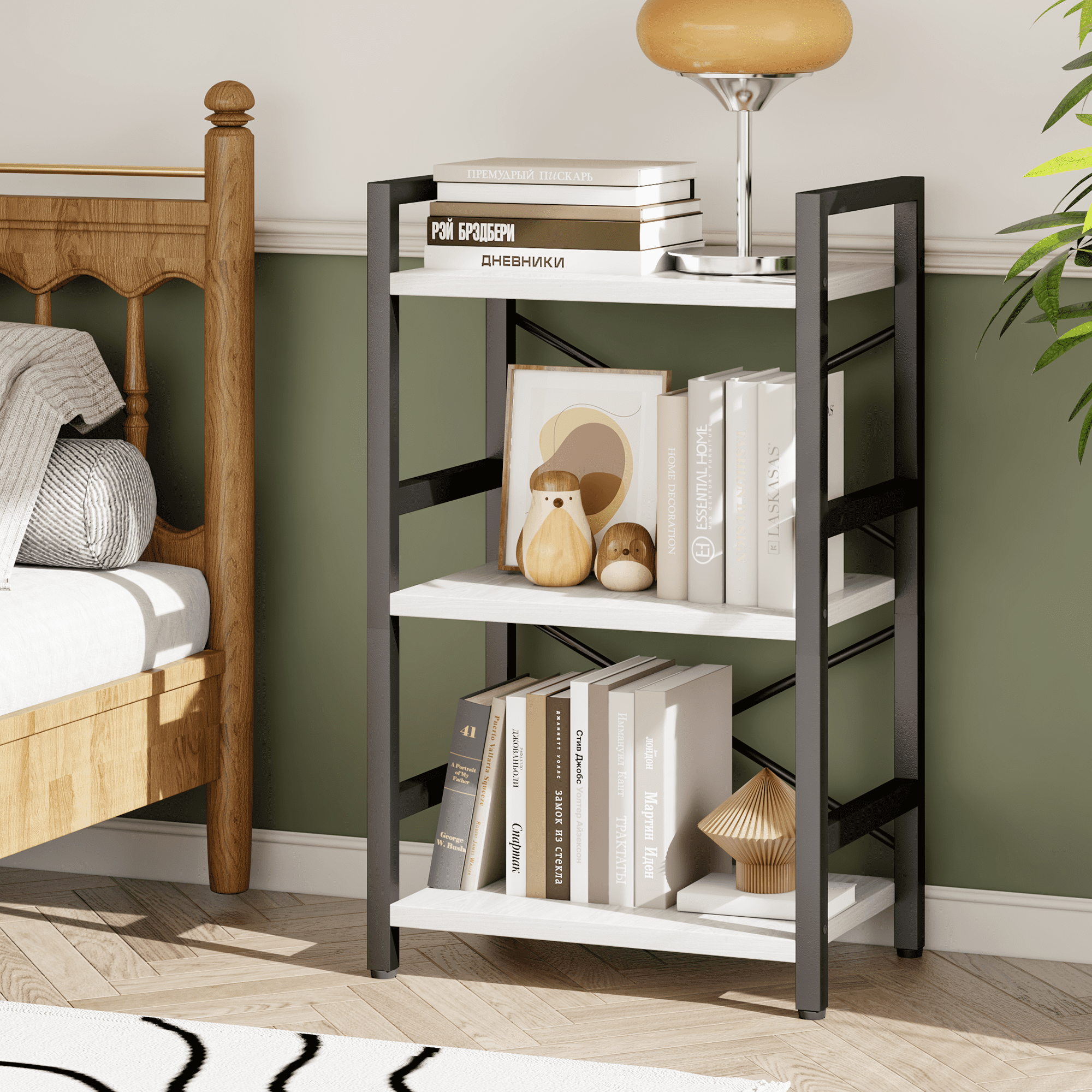 Bookshelf, 3 Tier Industrial Bookcase, Metal Small Bookcase, Rustic Etagere Book Shelf Storage Organizer for Living Room, Bedroom, and Home Office(Grey)