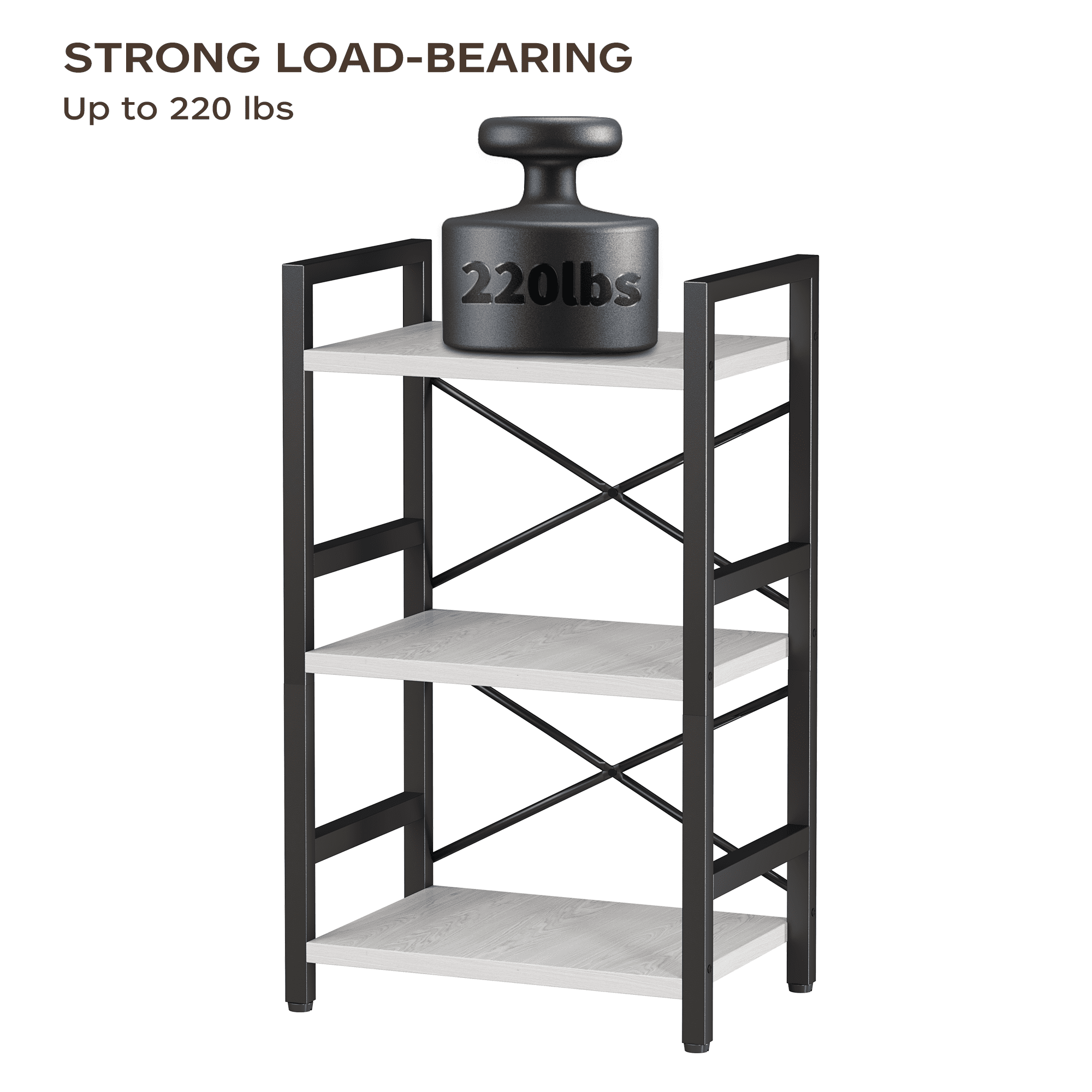 Bookshelf, 3 Tier Industrial Bookcase, Metal Small Bookcase, Rustic Etagere Book Shelf Storage Organizer for Living Room, Bedroom, and Home Office(Grey)