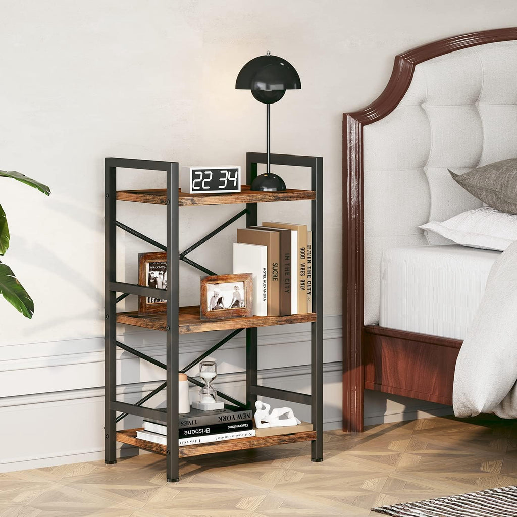 Bookshelf, 3 Tier Industrial Bookcase, Metal Small Bookcase, Rustic Etagere Book Shelf Storage Organizer for Living Room, Bedroom, and Home Office(Grey)