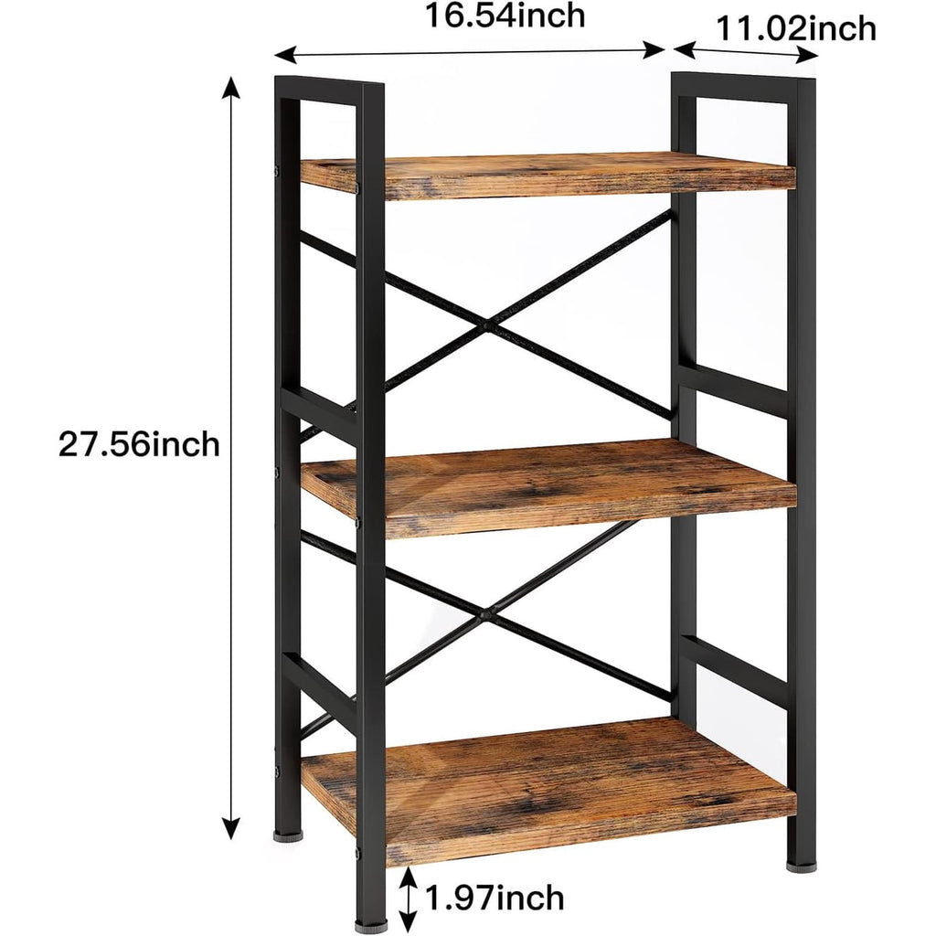 Bookshelf, 3 Tier Industrial Bookcase, Metal Small Bookcase, Rustic Etagere Book Shelf Storage Organizer for Living Room, Bedroom, and Home Office(Grey)