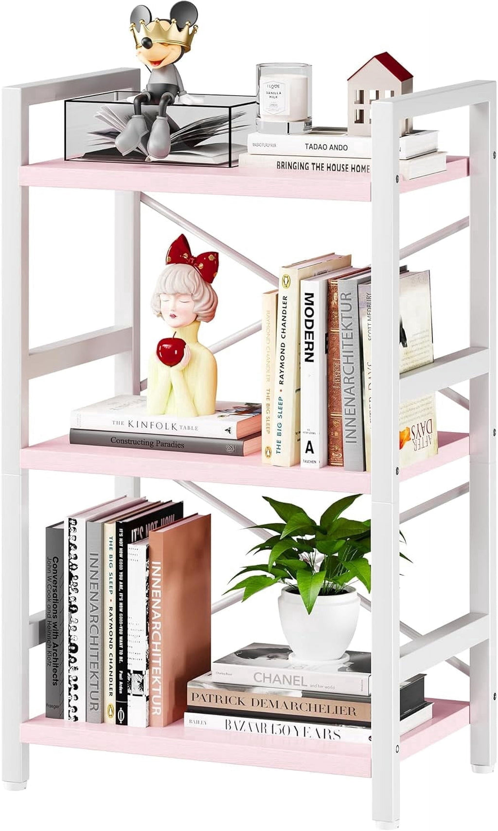Bookshelf, 3 Tier Industrial Bookcase, Metal Small Bookcase, Rustic Etagere Book Shelf Storage Organizer for Living Room, Bedroom, and Home Office(Grey)